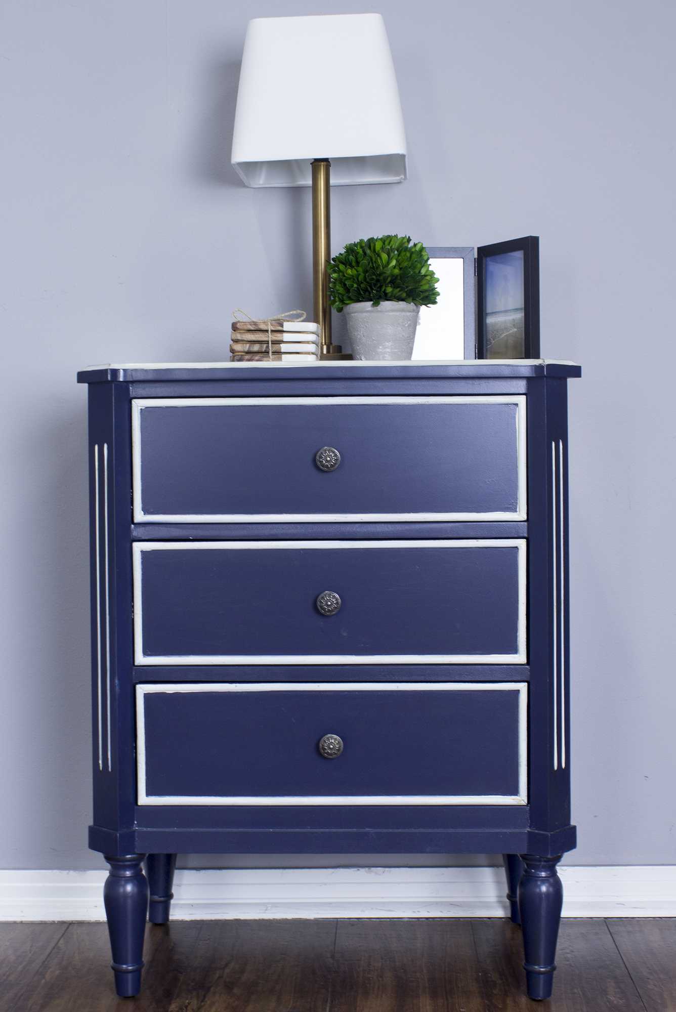 28" X 19.5" X 28" Navy MDF Wood Navy Accent Cabinet with Drawers
