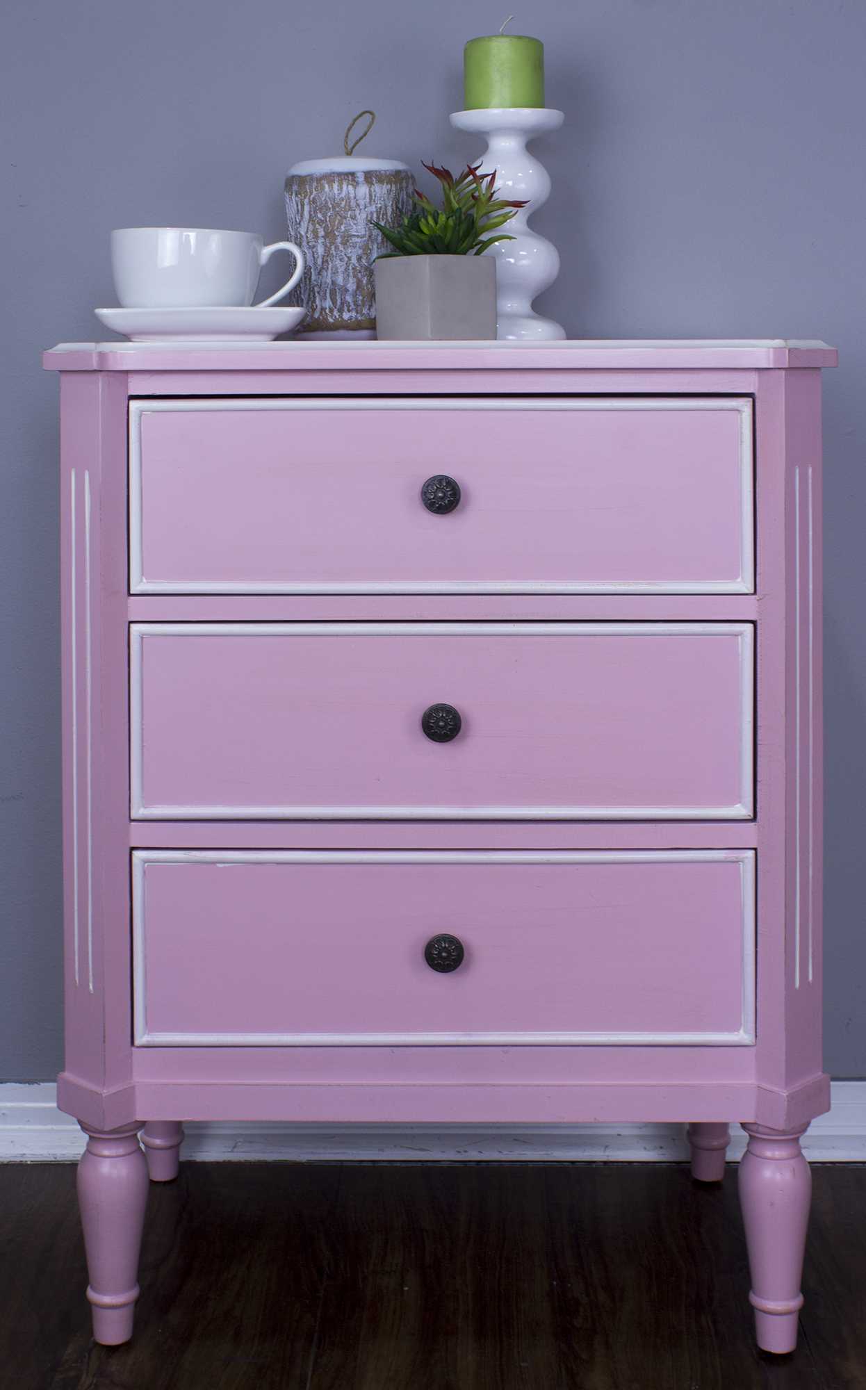 28" X 19.5" X 28" Pink MDF Wood Accent Cabinet with Drawers