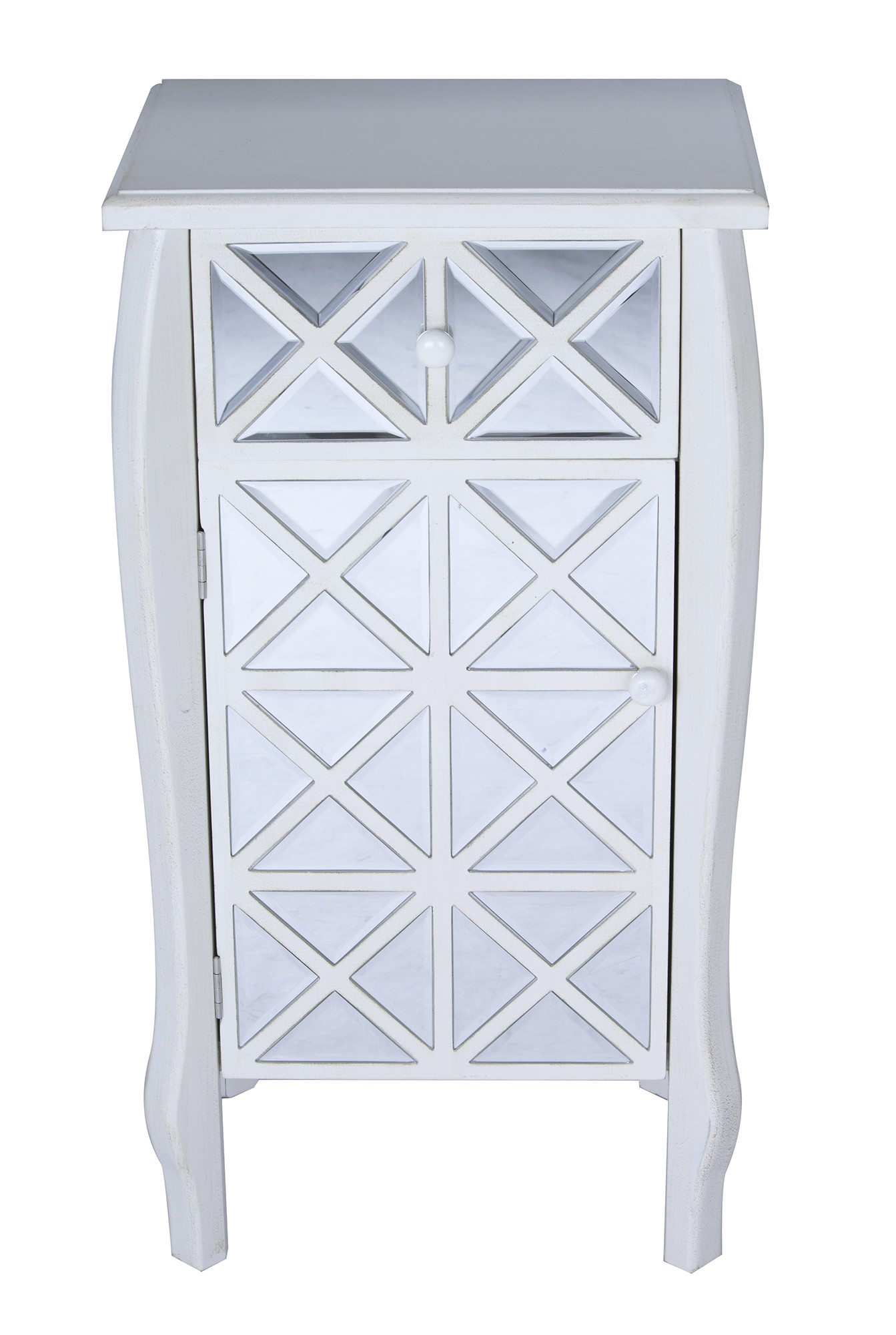 24.75" X 19" X 39.75" Antique White MDF Wood Mirrored Glass Accent Cabinet with Mirrored Drawer and Door