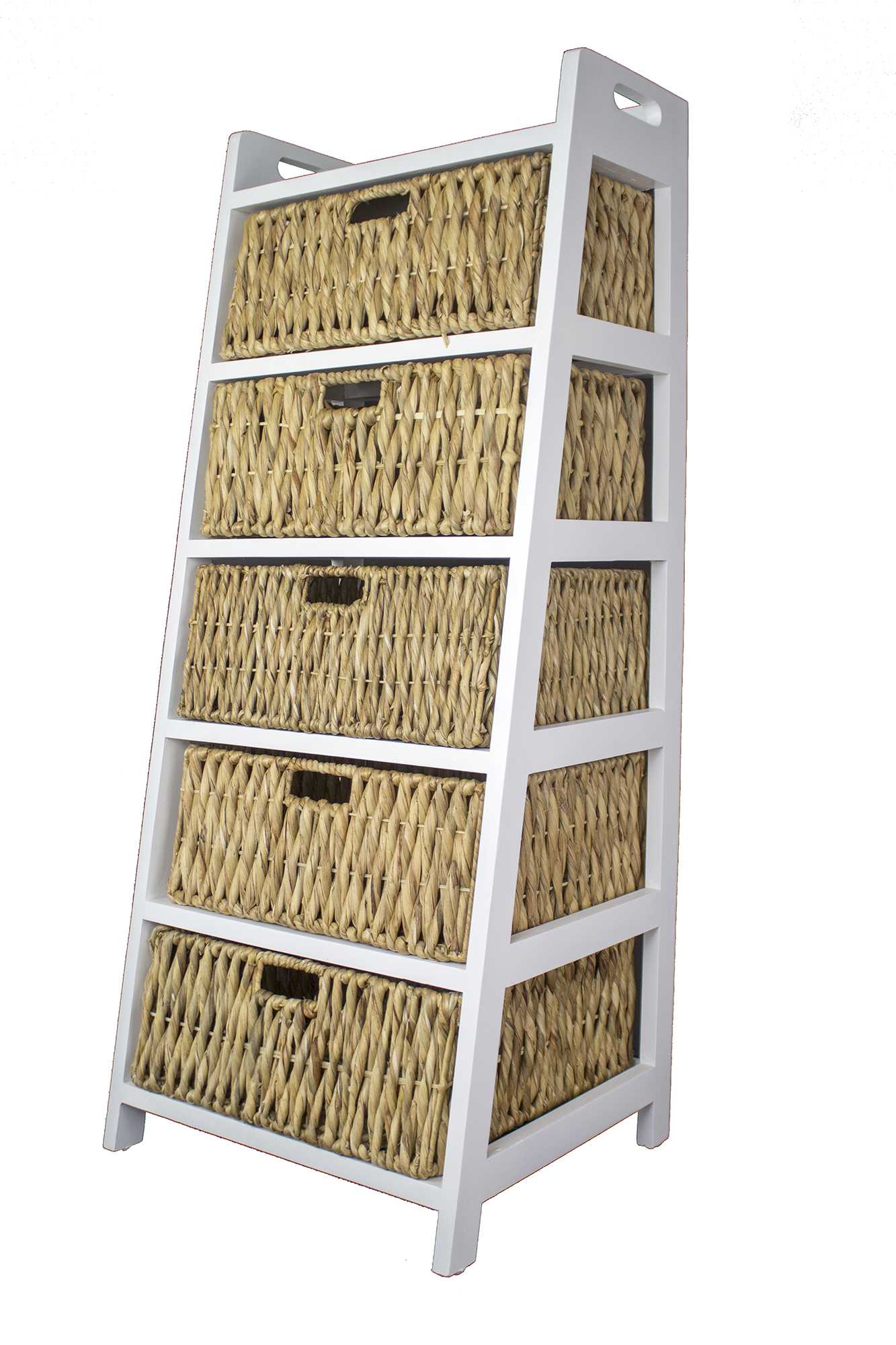 21" X 18" X 47" White Wash W Natural Water Hyacinth Wood MDF Water Hyacinth Storage Cabinet with Baskets