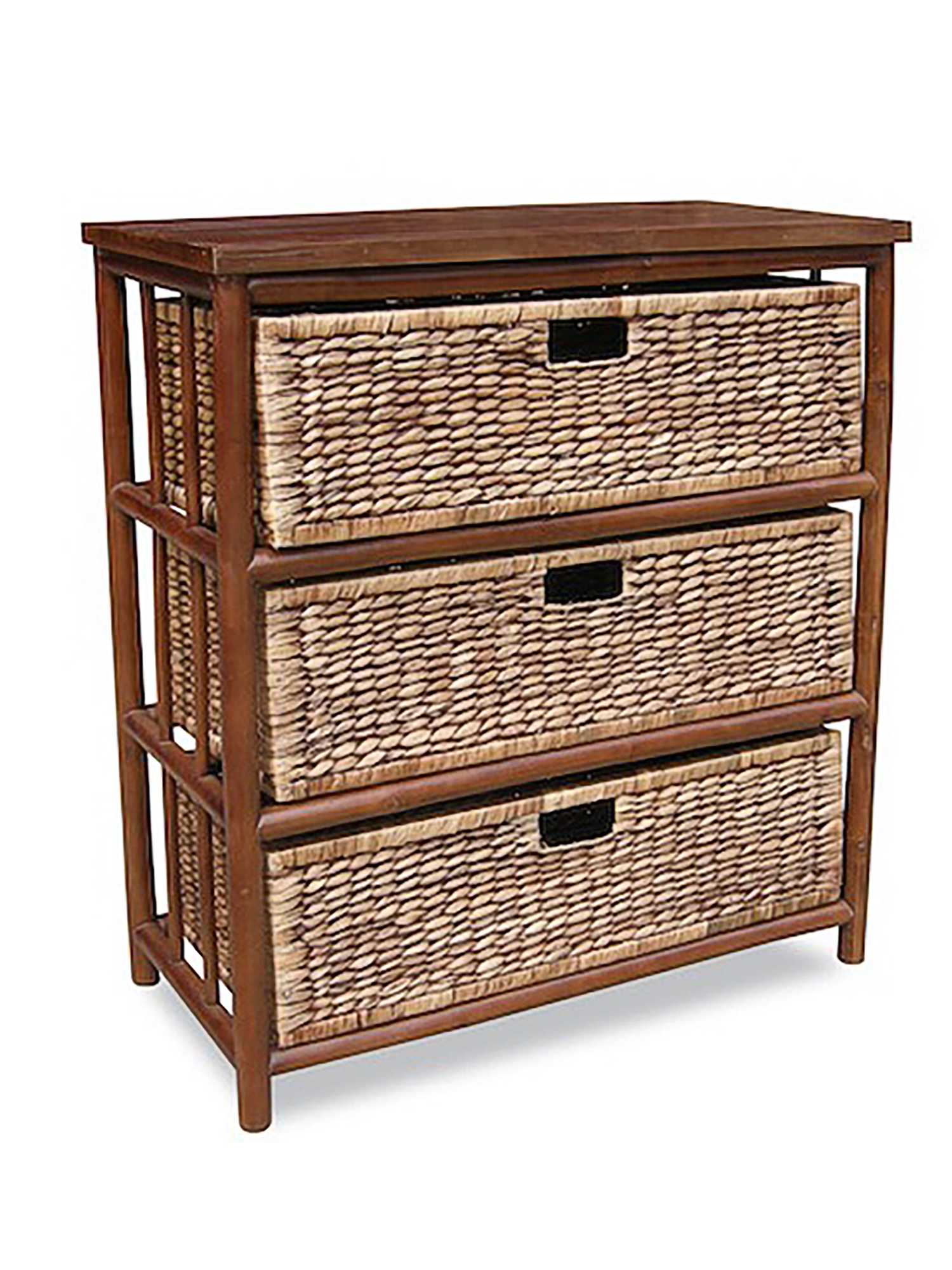 30" X 15.25" X 32.5" Brown Bamboo Storage Cabinet with Baskets