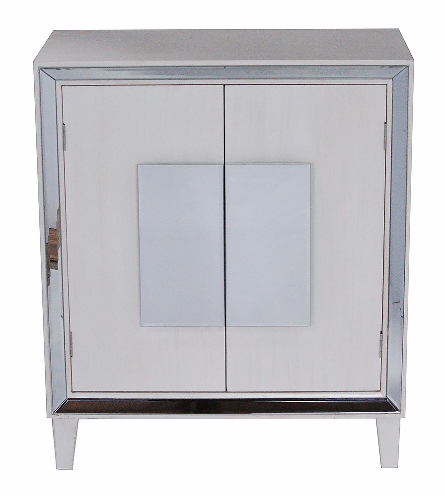 32.75" X 18.75" X 34.5" Antique White MDF Wood Mirrored Glass Antique White Sideboard with Doors with Mirror Accents