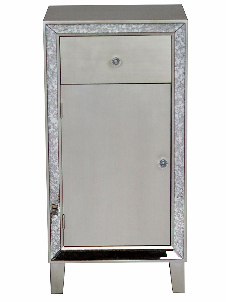 22.75" X 19" X 38" Champagne MDF Wood Mirrored Glass Accent Cabinet with a Drawer and Door and d Mirror Accents