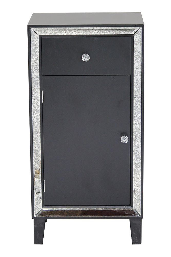 23" X 20.5" X 41.5" Black MDF Wood Mirrored Glass Accent Cabinet with a Drawer and a Mirrored Door