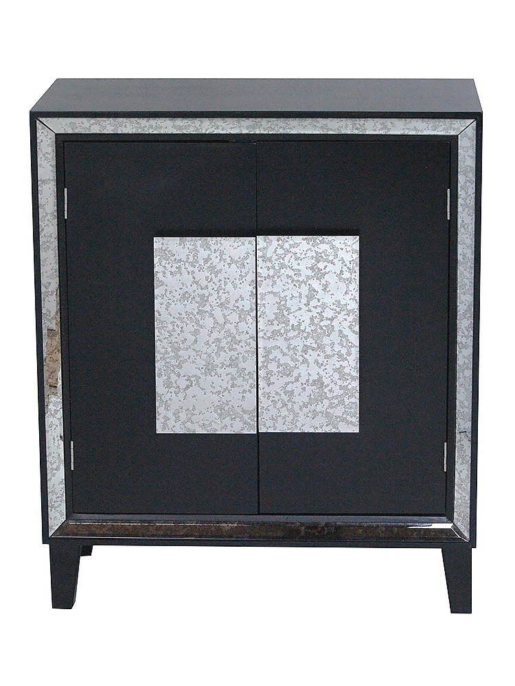27.5" X 13" X 32.7" Black MDF Wood Mirrored Glass Sideboard with Doors