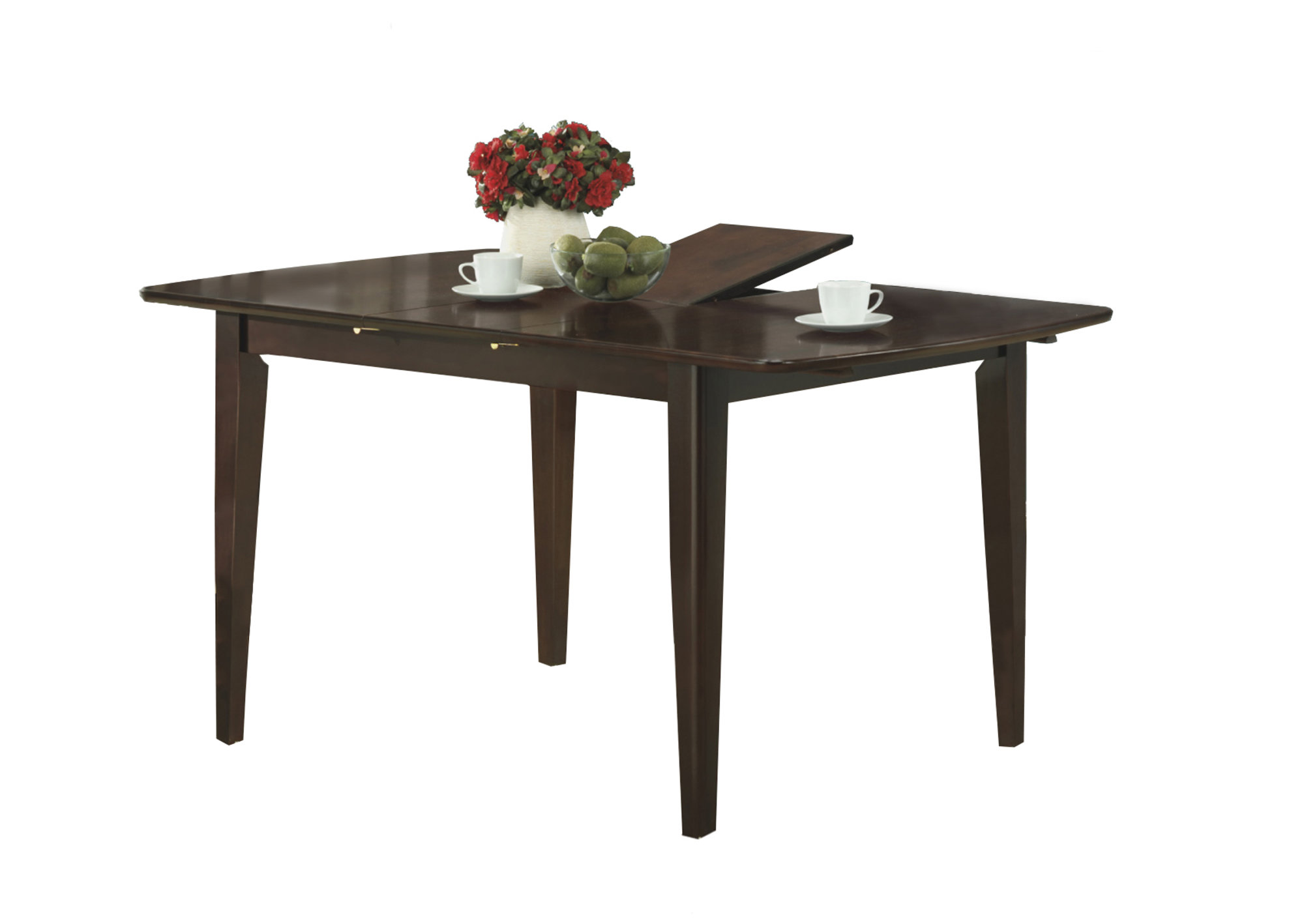 35.5" x 60" x 30" Cappuccino Solid Wood Dining Table With A Leaf