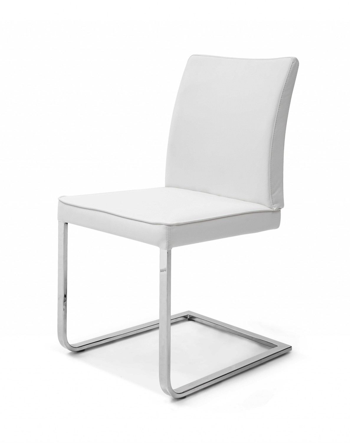 Contemporary White Faux Leather Chrome Dining Chair