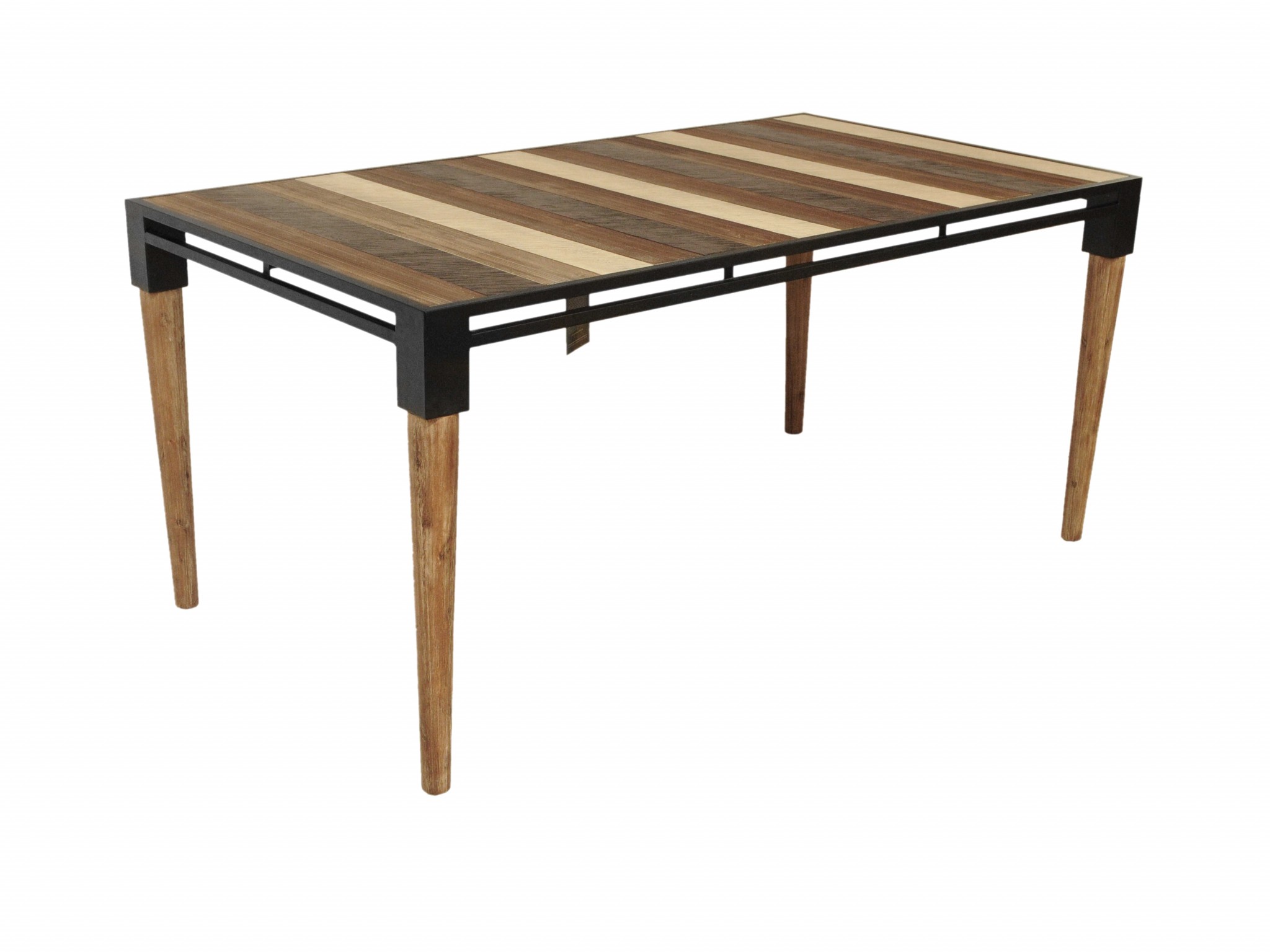 66" X 36" X 30" Metal Base Acacia Wood Dining Table