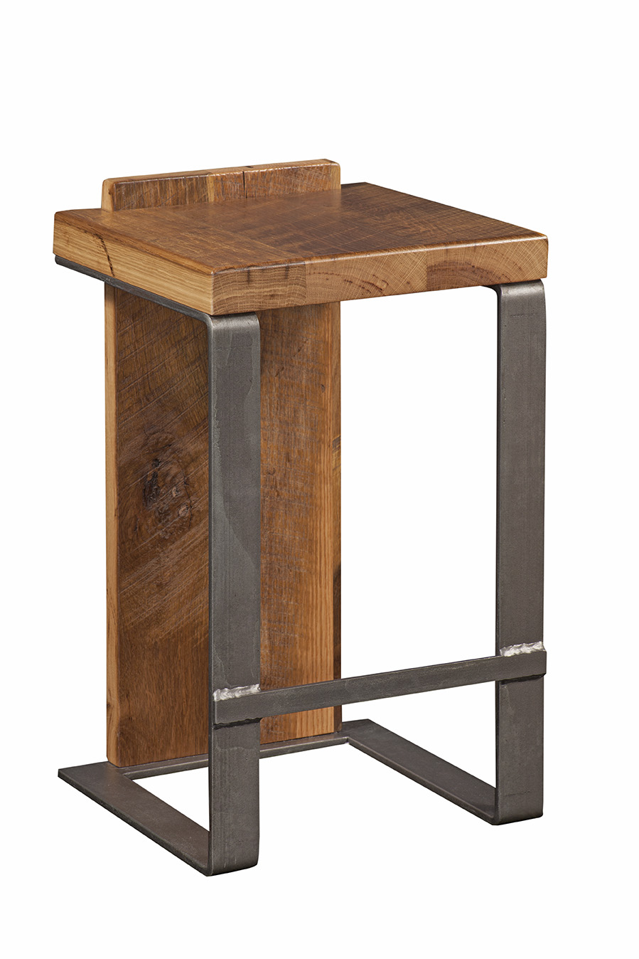 24" Industrial Style Natural Reclaimed Oak And Steel Bar Stool