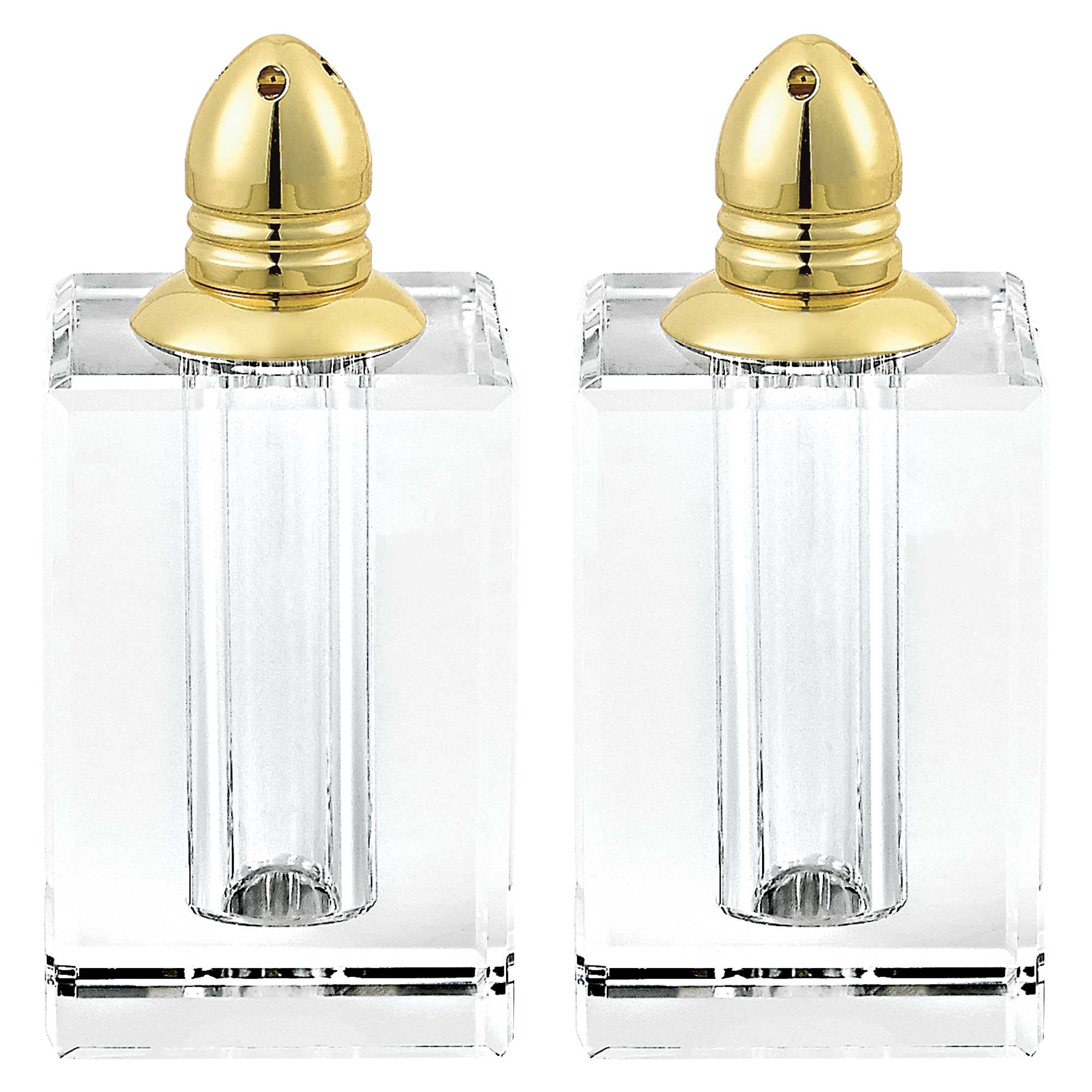 Handcrafted Optical Crystal and Gold Large Size Salt & Pepper Shakers