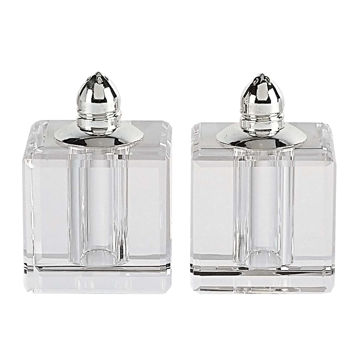 Handcrafted Optical Crystal and Silver Square Size Salt & Pepper Shakers
