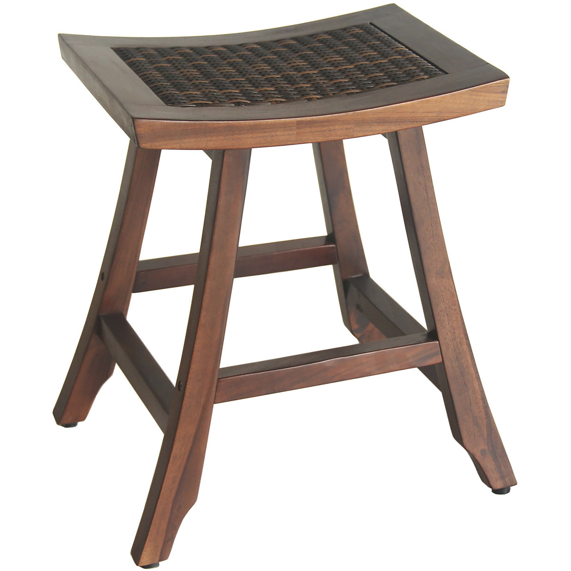Compact Teak Shower Outdoor Bench with Rattan in Brown Finish