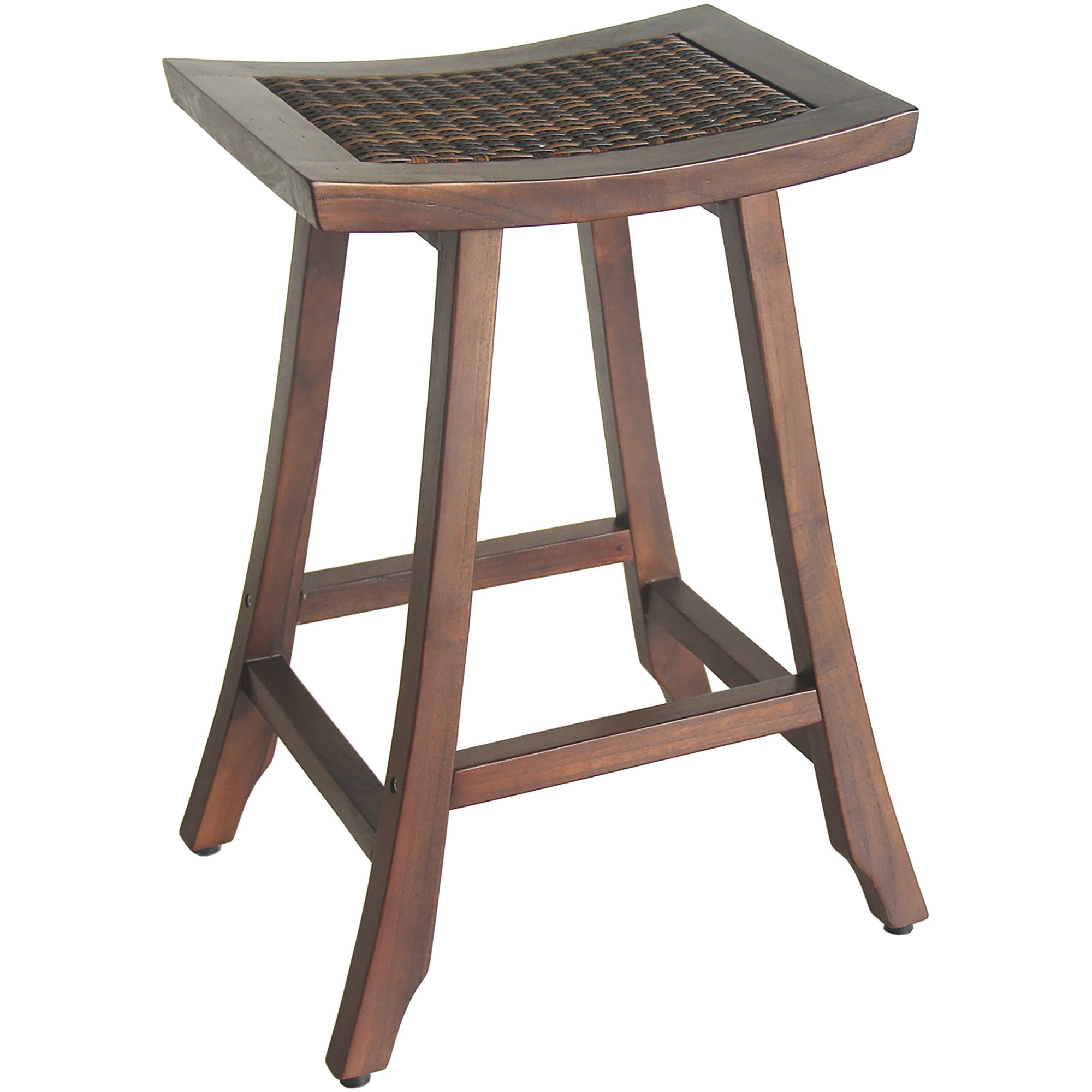 Compact Teak Shower Outdoor Bench with Rattan in Brown Finish