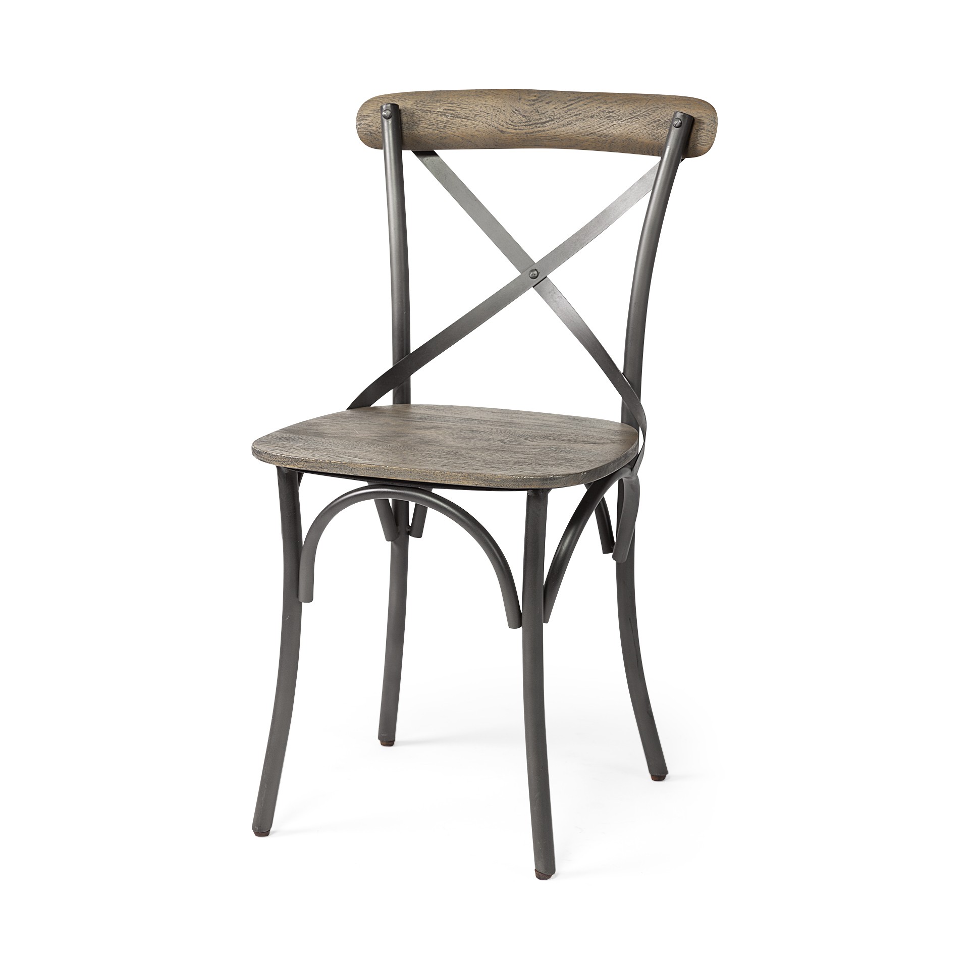 Brown Solid Wood Seat with Grey Iron Frame Dining Chair