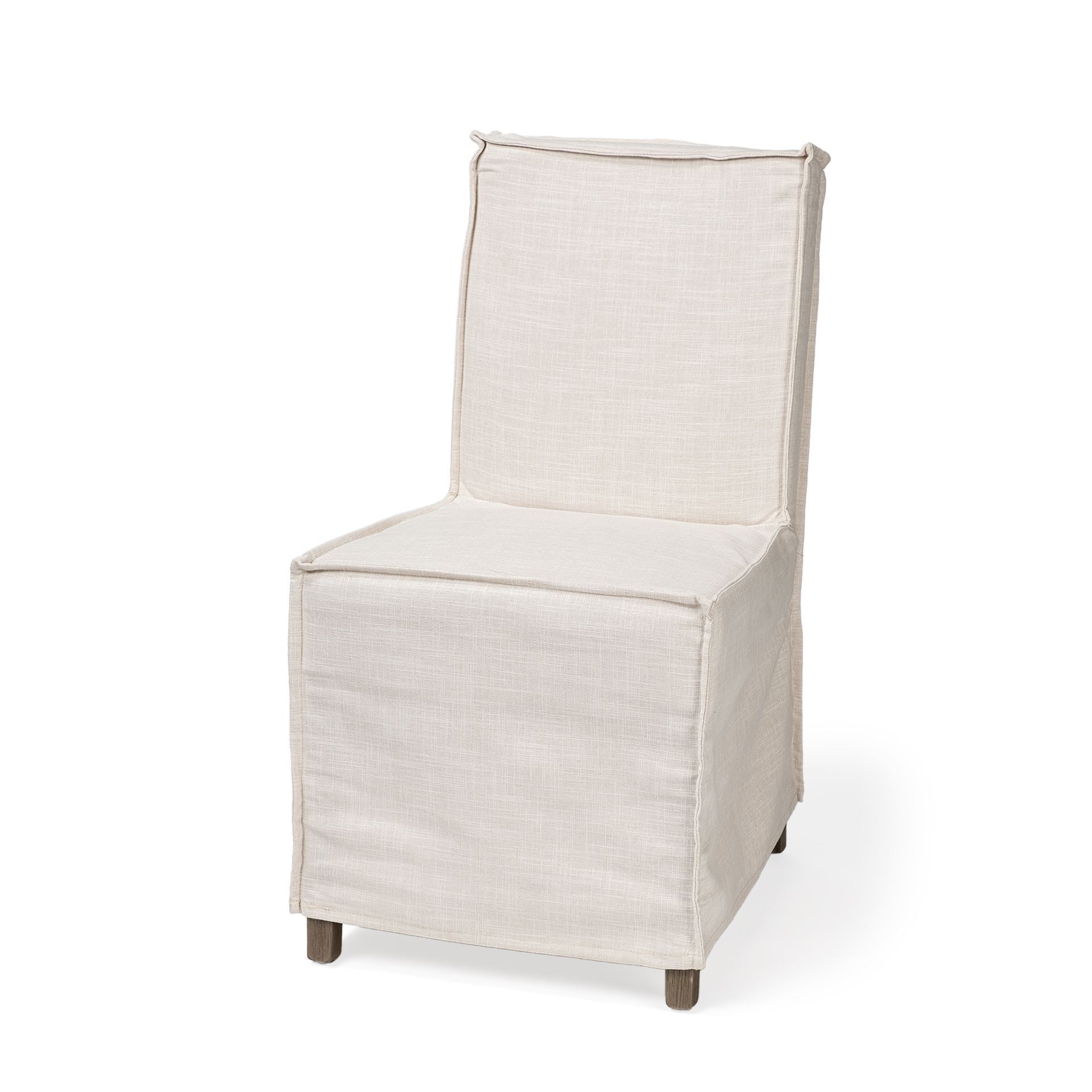 Cream Fabric Slip Cover with Brown Wooden Base Dining Chair