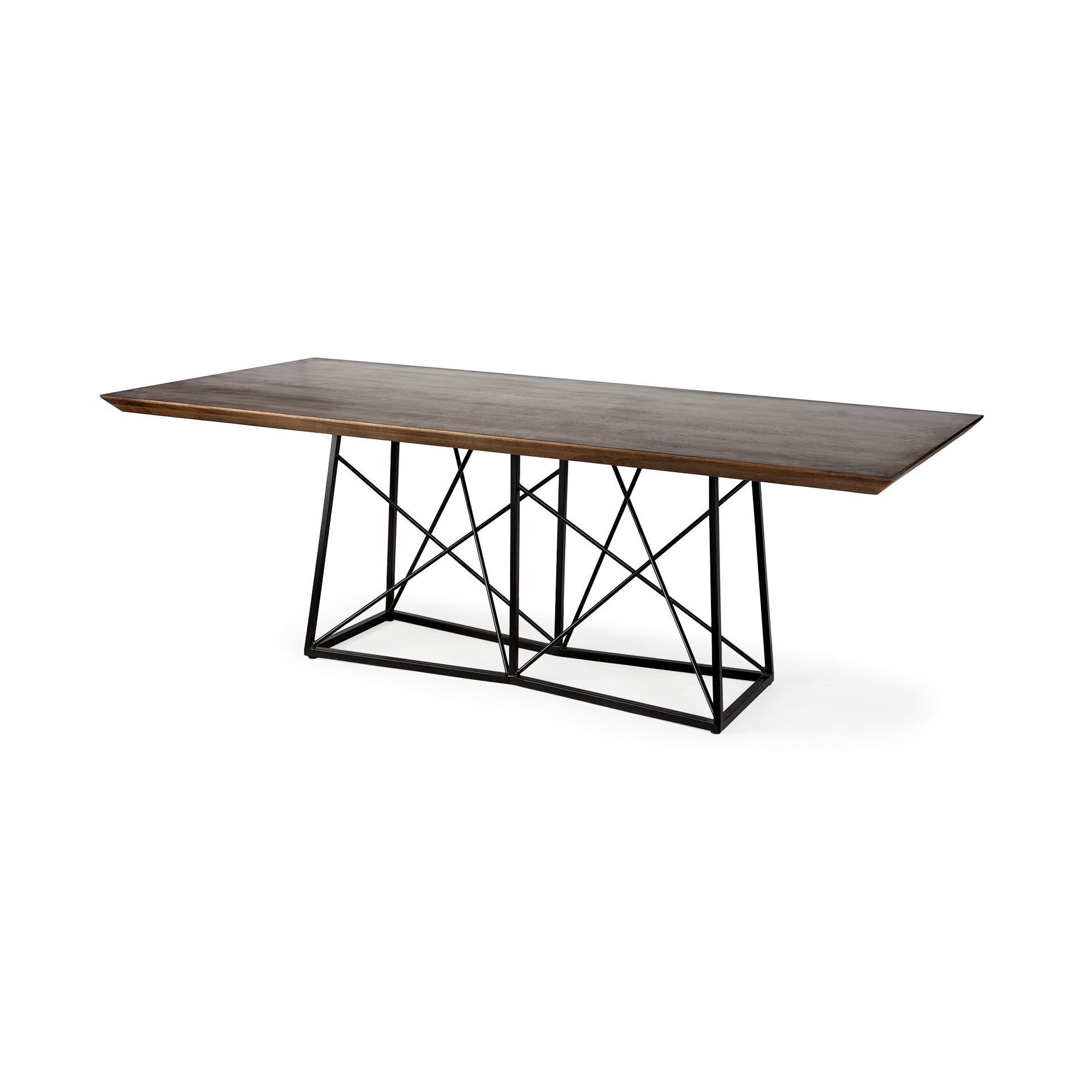 86x40 Brown Solid Wood Top Black Metal Base Dining Table