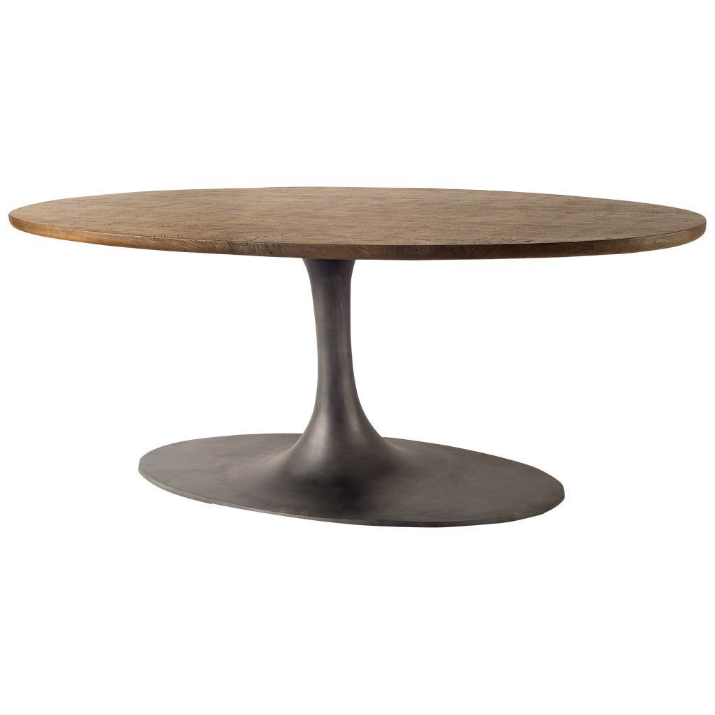 96x48 Oval Brown Solid Wood with Metal Pedestal Base Dining Table