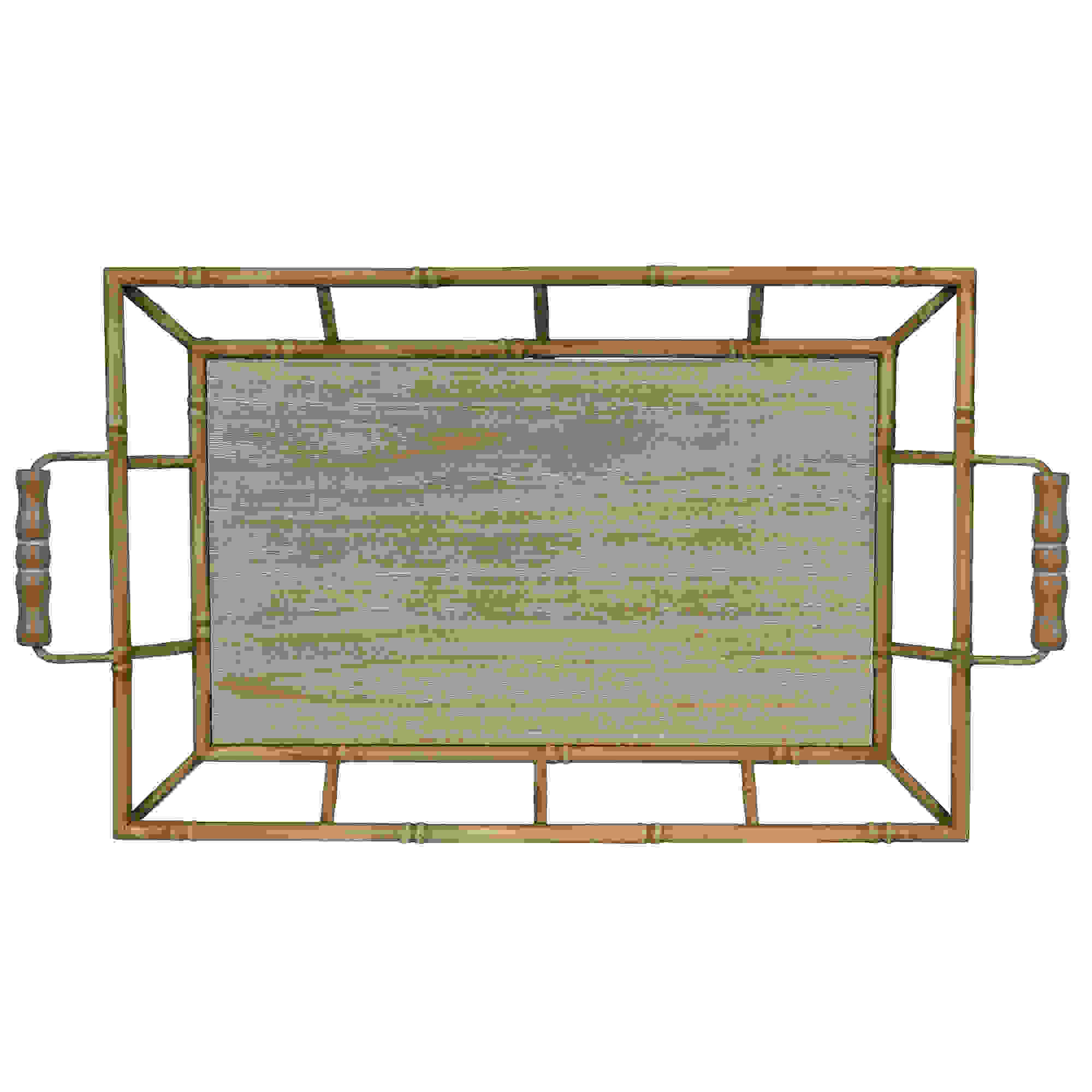 Stratton Home Decor Metal and Wood Bamboo Tray
