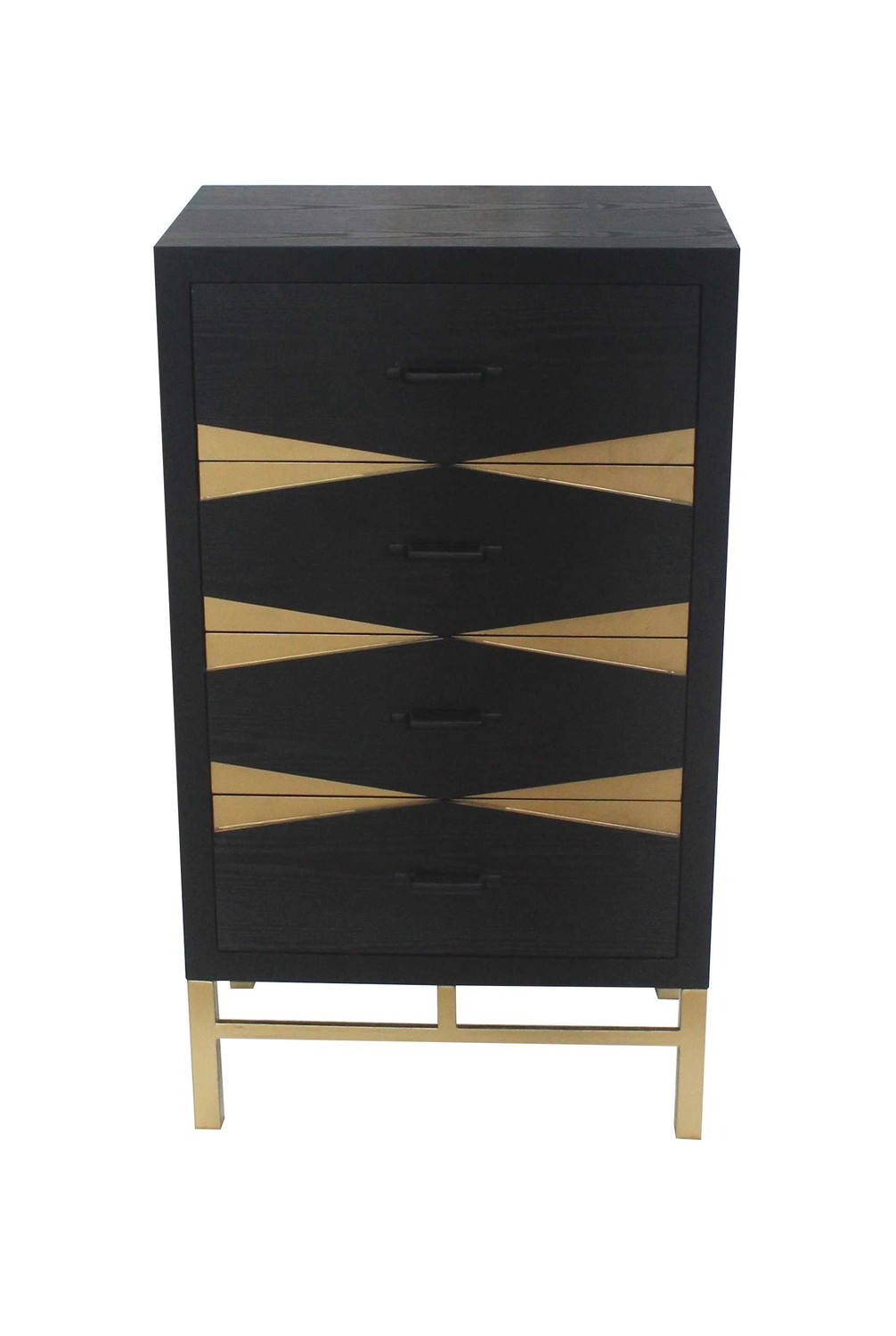 14" x 23" x 40" Black & Gold 4 Drawer Side Table