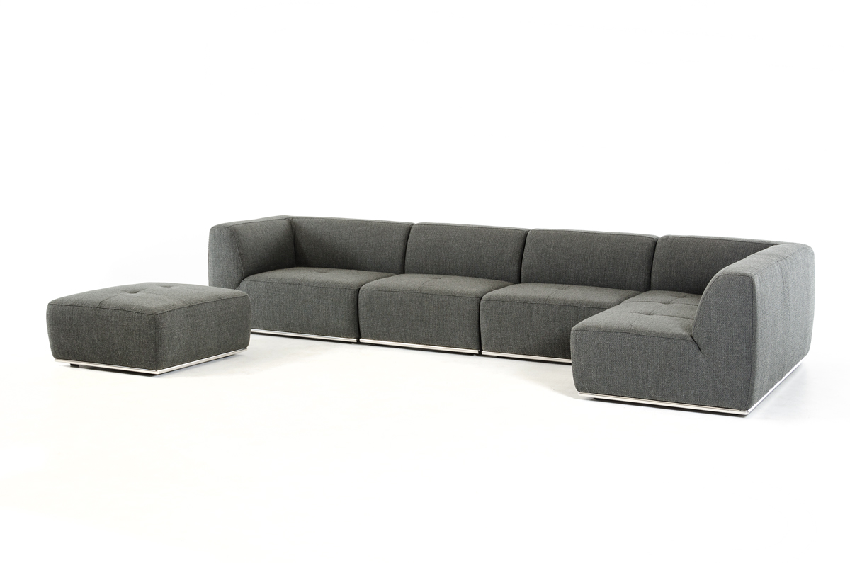 34" Grey Fabric Foam and Wood Sectional Sofa
