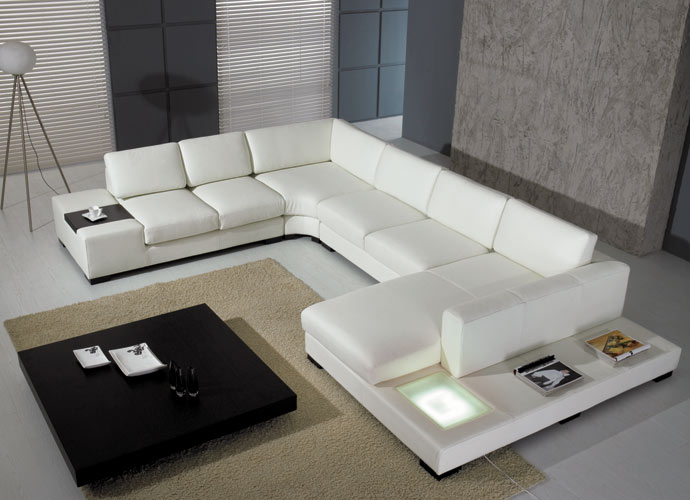 30" White Bonded Leather Sectional Sofa