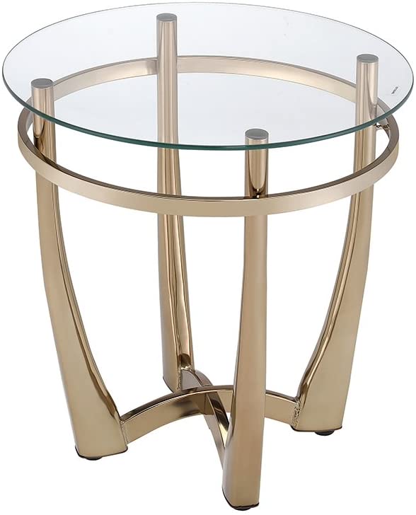 25" X 23" Champagne And Clear Glass End Table