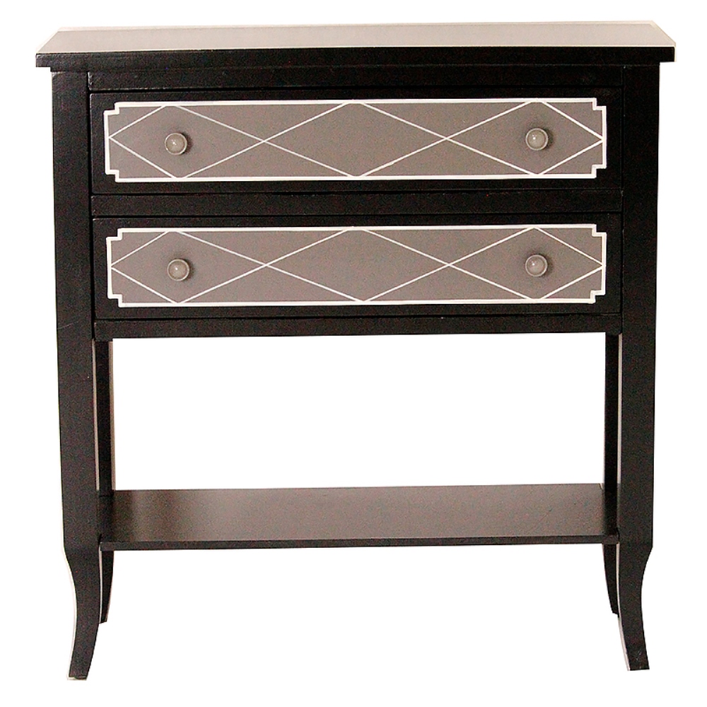 32" X 13" X 33" Black W Gray MDF Wood Console Table with a Shelf and Drawers