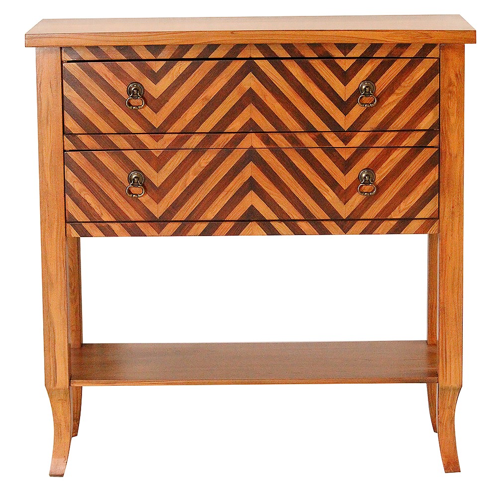 32" X 13" X 33" Woodgran Chevron MDF Wood Console Table with a Shelf and Drawers