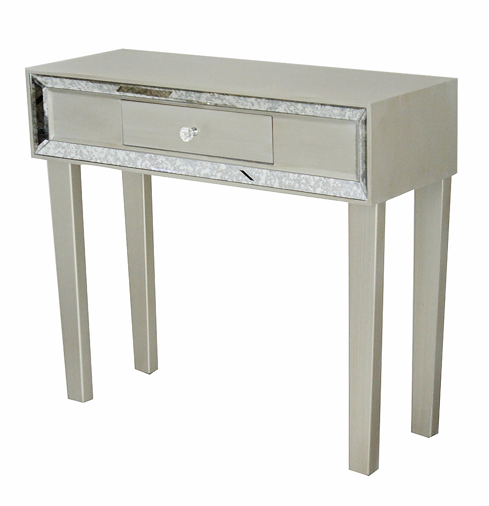 35.5" X 13" X 31" Champagne MDF Wood Mirrored Glass Console Table with a Drawer and Framed with Mirror Accents