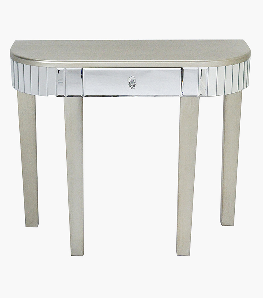 35.5" X 13" X 31" Champagne MDF Wood Mirrored Glass Console Table with a Mirrored Glass Top and a Drawer