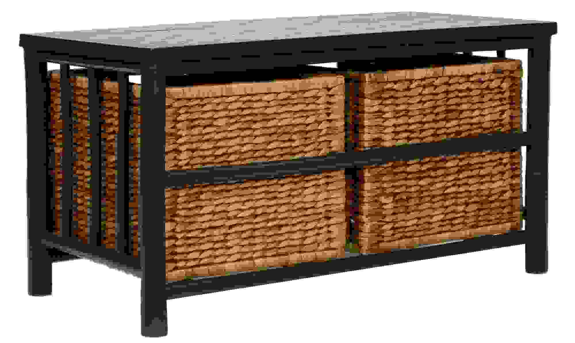 31.5" X 15.5" X 16.75" BlackBrown Bamboo Storage Bench with Baskets