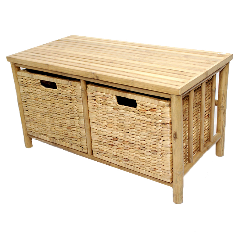 31.5" X 15.5" X 16.75" Natural Bamboo Storage Bench with Baskets