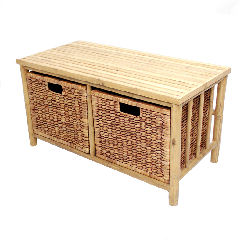 31.5" X 15.5" X 16.75" NaturalBrown Bamboo Storage Bench with Baskets
