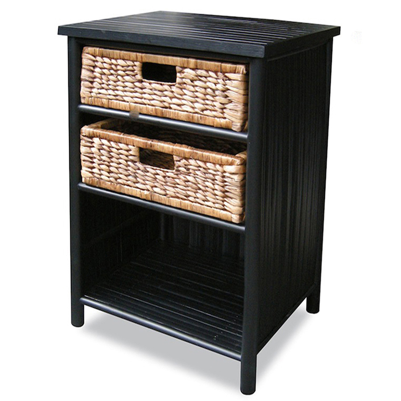 19" X 15.75" X 23.75" BlackBrown Bamboo End Table with Baskets and a Shelf