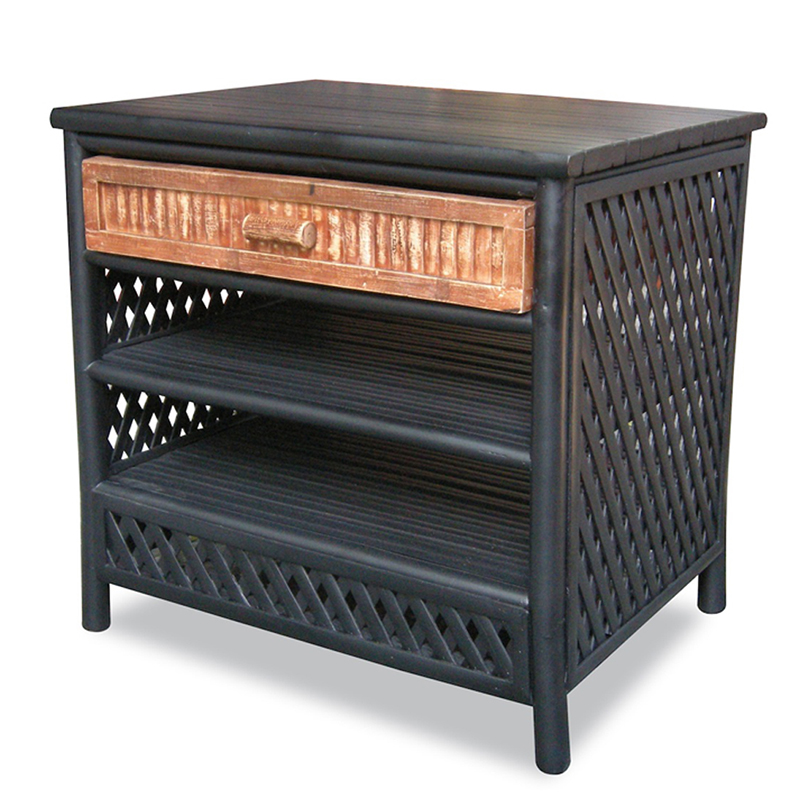 23.5" X 19" X 23" BlackBrown Bamboo End Table with a Drawer and Shelves