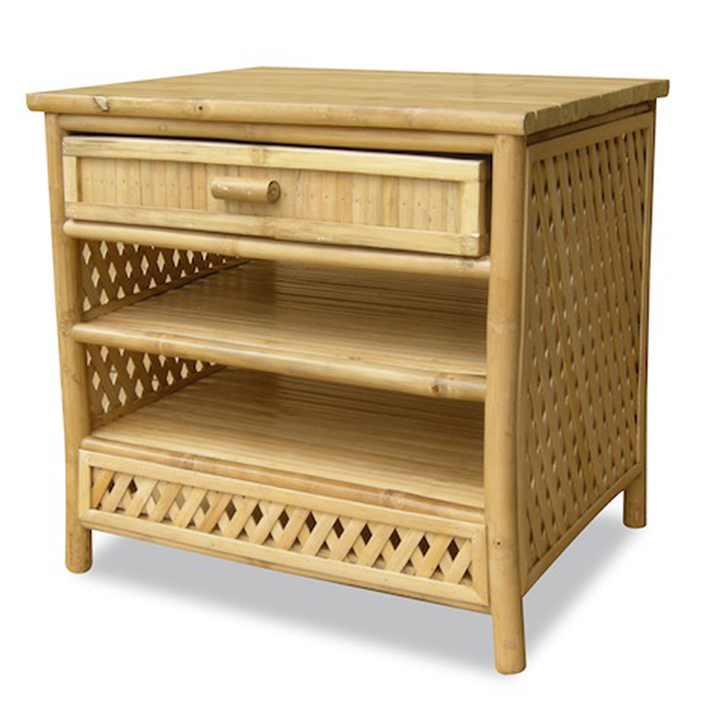 23.5" X 19" X 23" Natural Bamboo End Table with a Drawer and Shelves