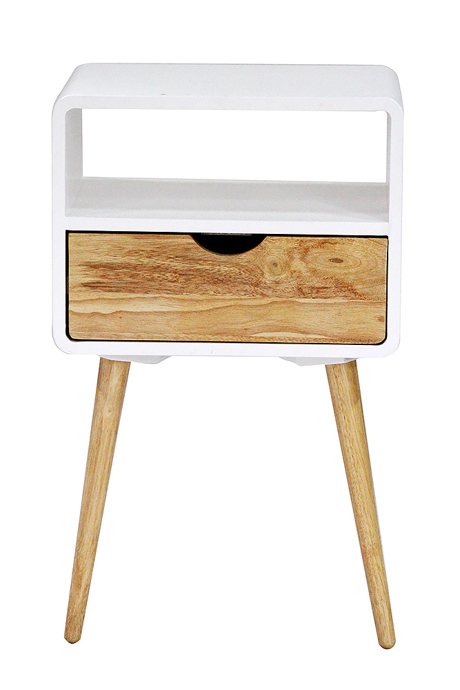 16" X 12" X 26" White MDF Wood End Table with Drawer and Shelf
