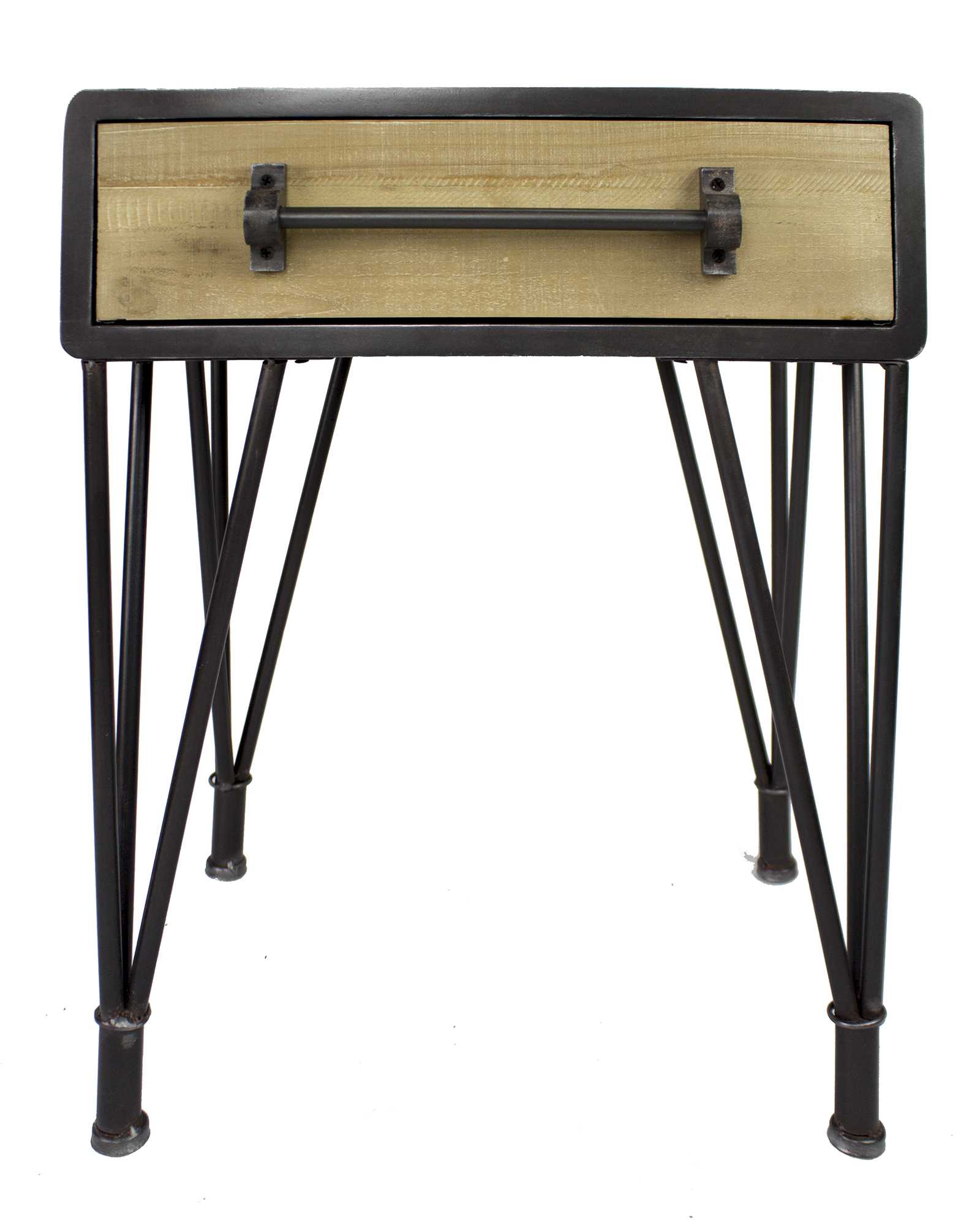 22" X 9" X 24" Charcoal And Natural Wood Iron Wood MDF End Table with a Drawer