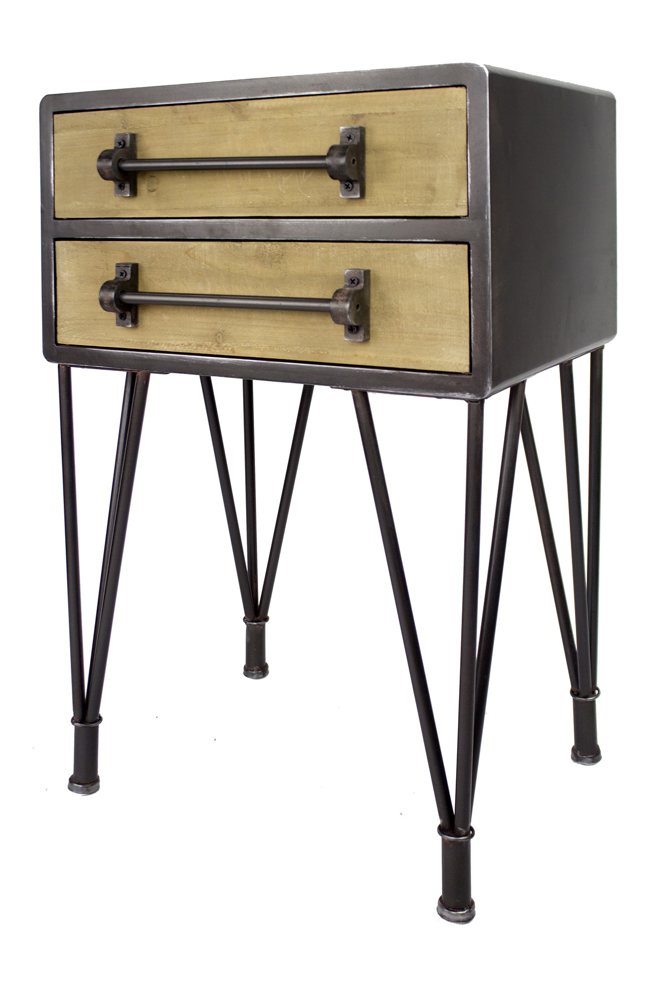 22" X 14" X 24" Charcoal And Natural Wood Iron Wood MDF End Table with a Drawer