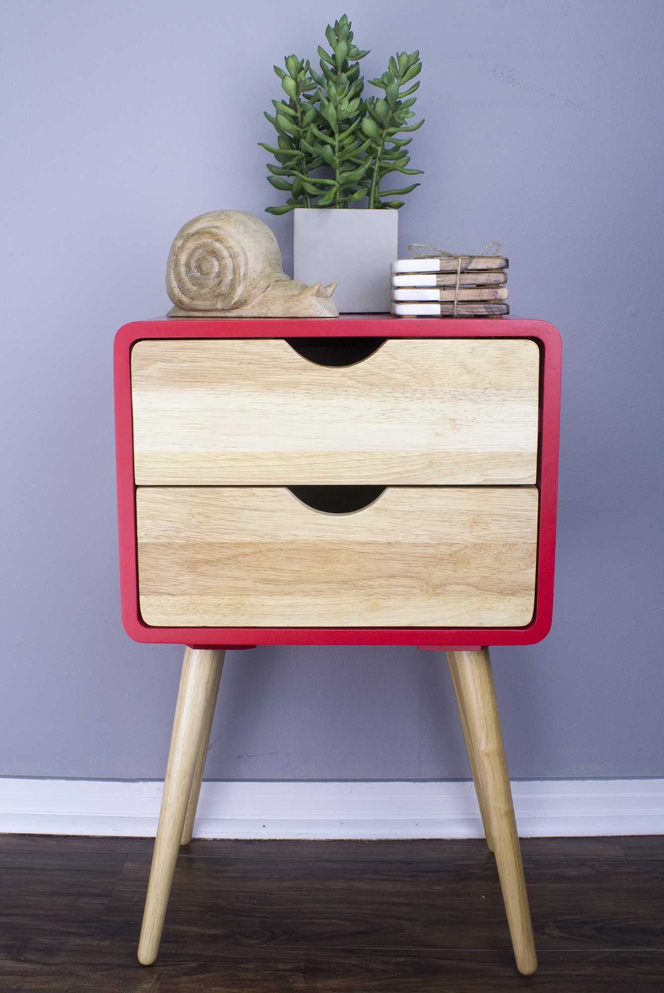 16" X 12" X 26" Red MDF Wood End Table with Drawers