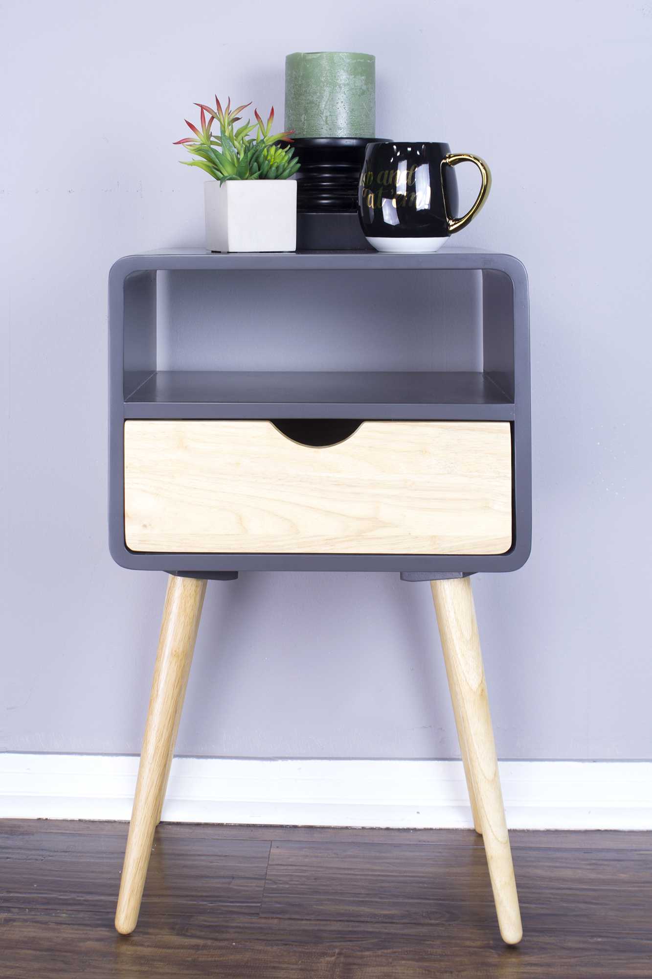 16" X 12" X 26" Graphite MDF Wood End Table with Drawer and Shelf