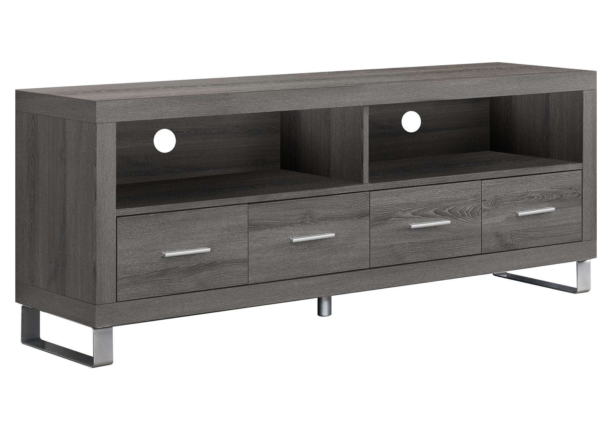 15.75" x 60" x 23.75" Dark Taupe Silver Particle Board Hollow Core Metal TV Stand With 4 Drawers