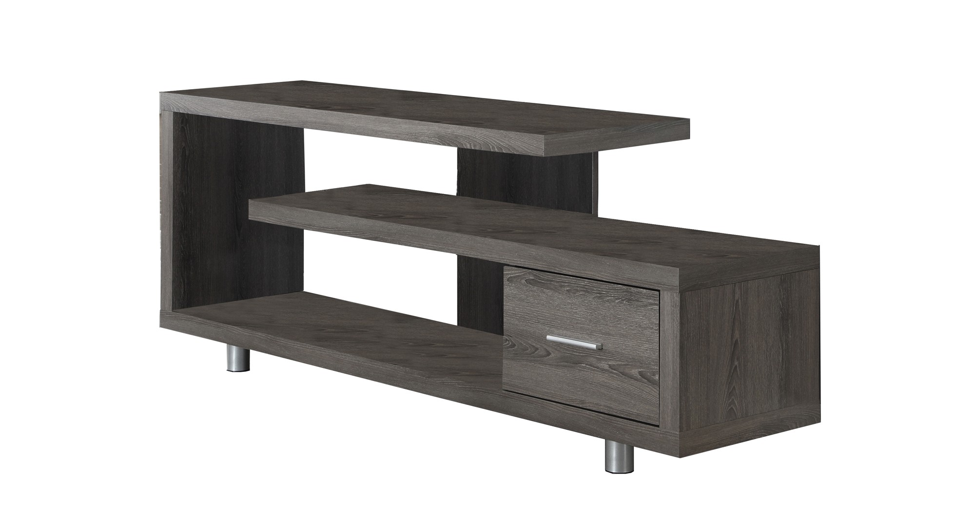 15.75" x 60" x 24" Dark Taupe Silver Particle Board Hollow Core Metal TV Stand with a Drawer