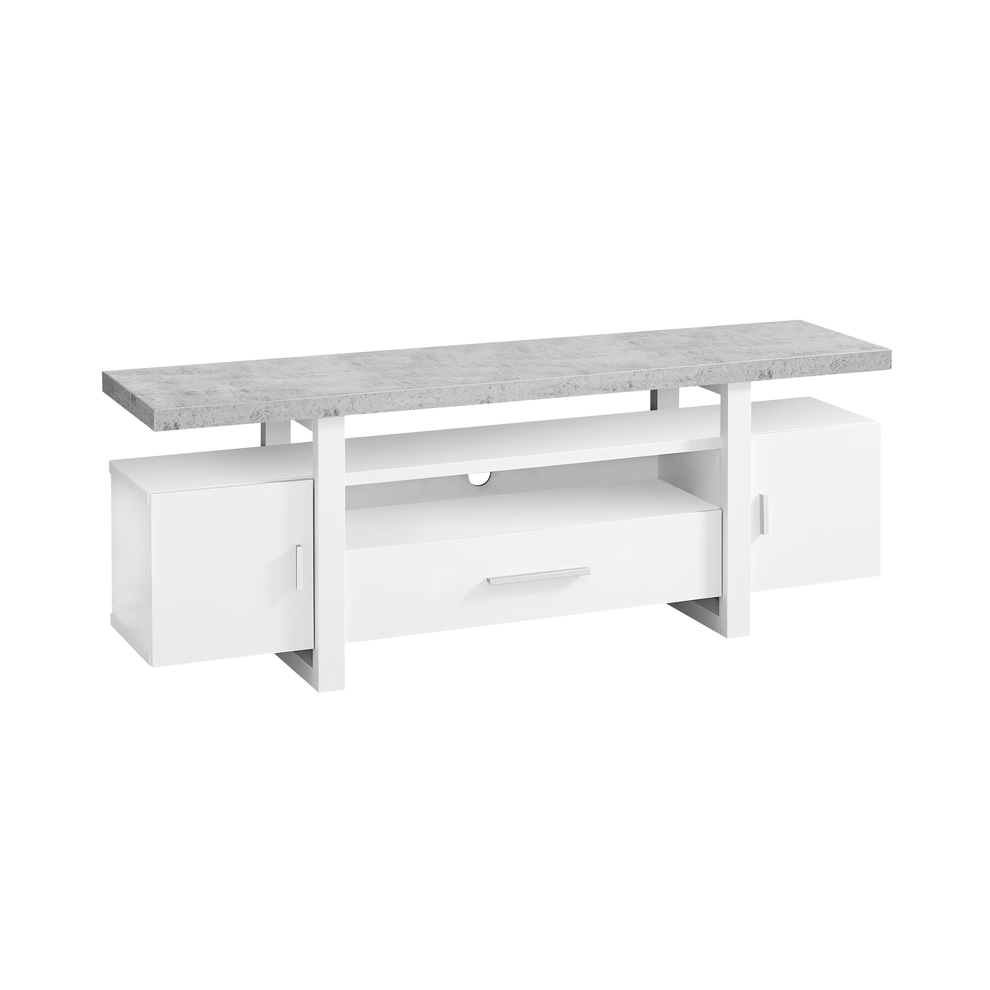 15.5" x 60" x 22" White Grey Particle Board Hollow Core TV Stand With A Cement Look Top