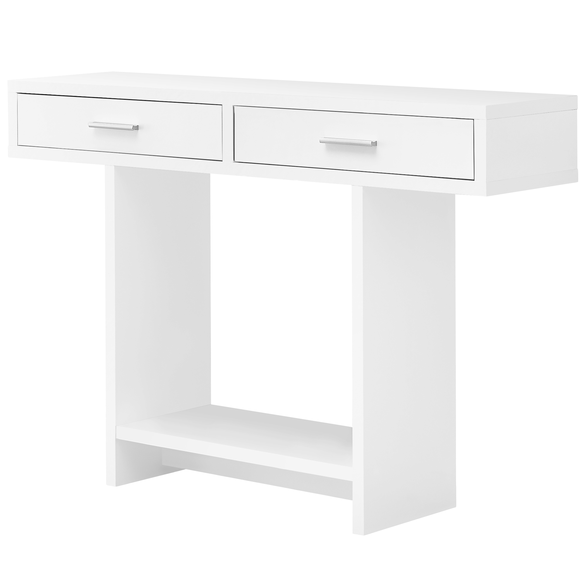 12.25" x 47.25" x 32" White Particle Board Hollow Core Accent Table with a Hollow Core and 2 Drawers