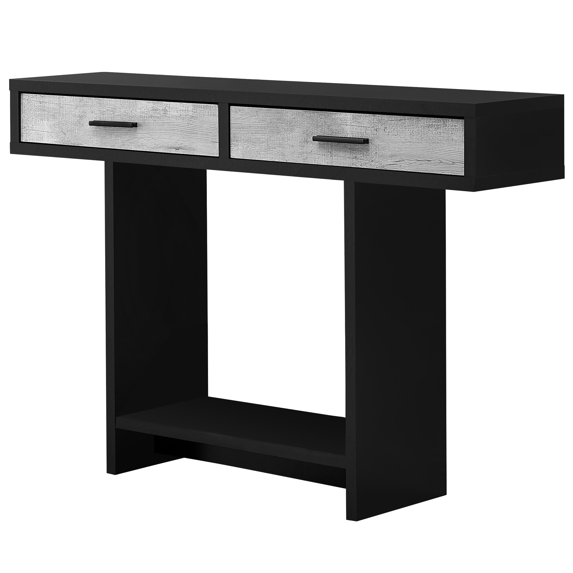 12.25" x 47.25" x 32" Black Grey Particle Board Hollow Core Accent Table with 2 Drawers