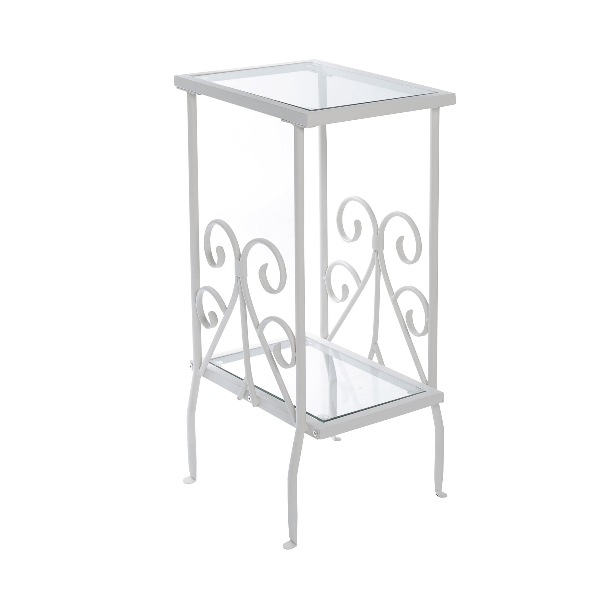 12" x 16" x 30" White Clear Metal Tempered Glass Accent Table