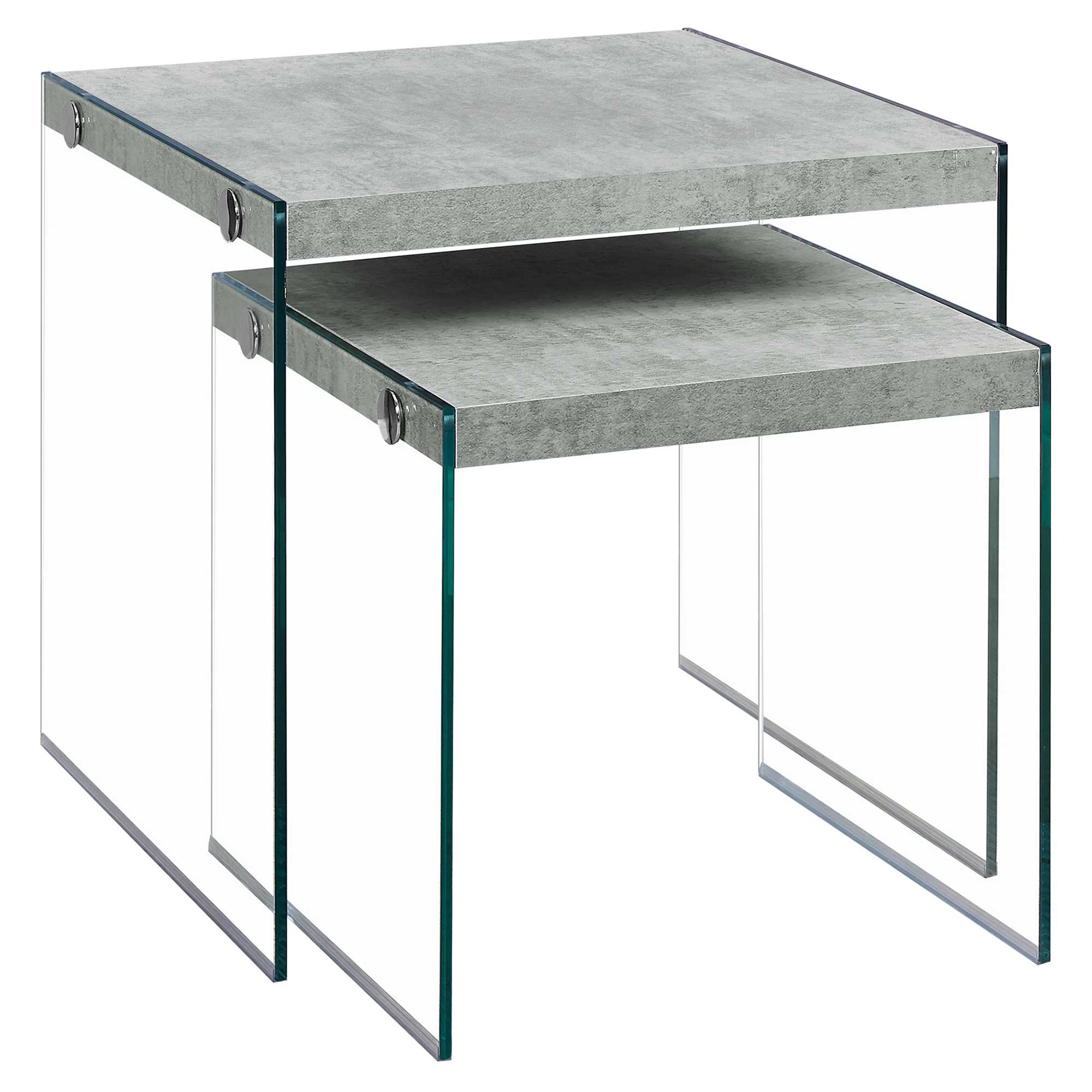 35.5" x 35.5" x 35.5" Grey Clear Particle Board Tempered Glass 2pcs Nesting Table Set