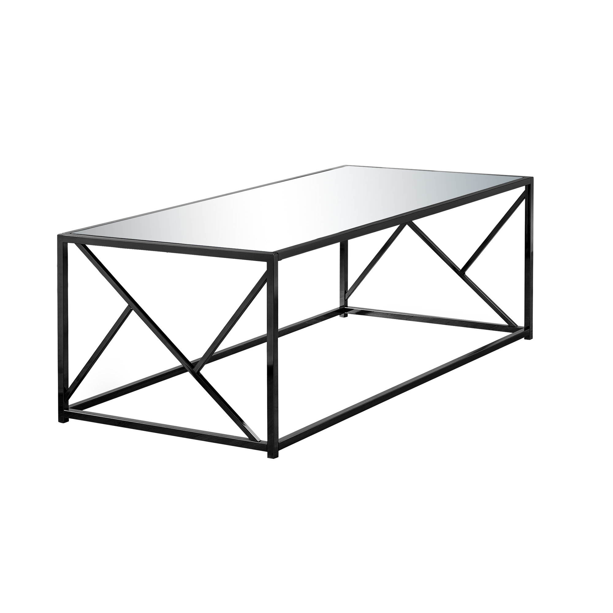 23.75" x 47.25" x 17.5" Black Metal Glass Particle Board Coffee Table with a Mirror Top