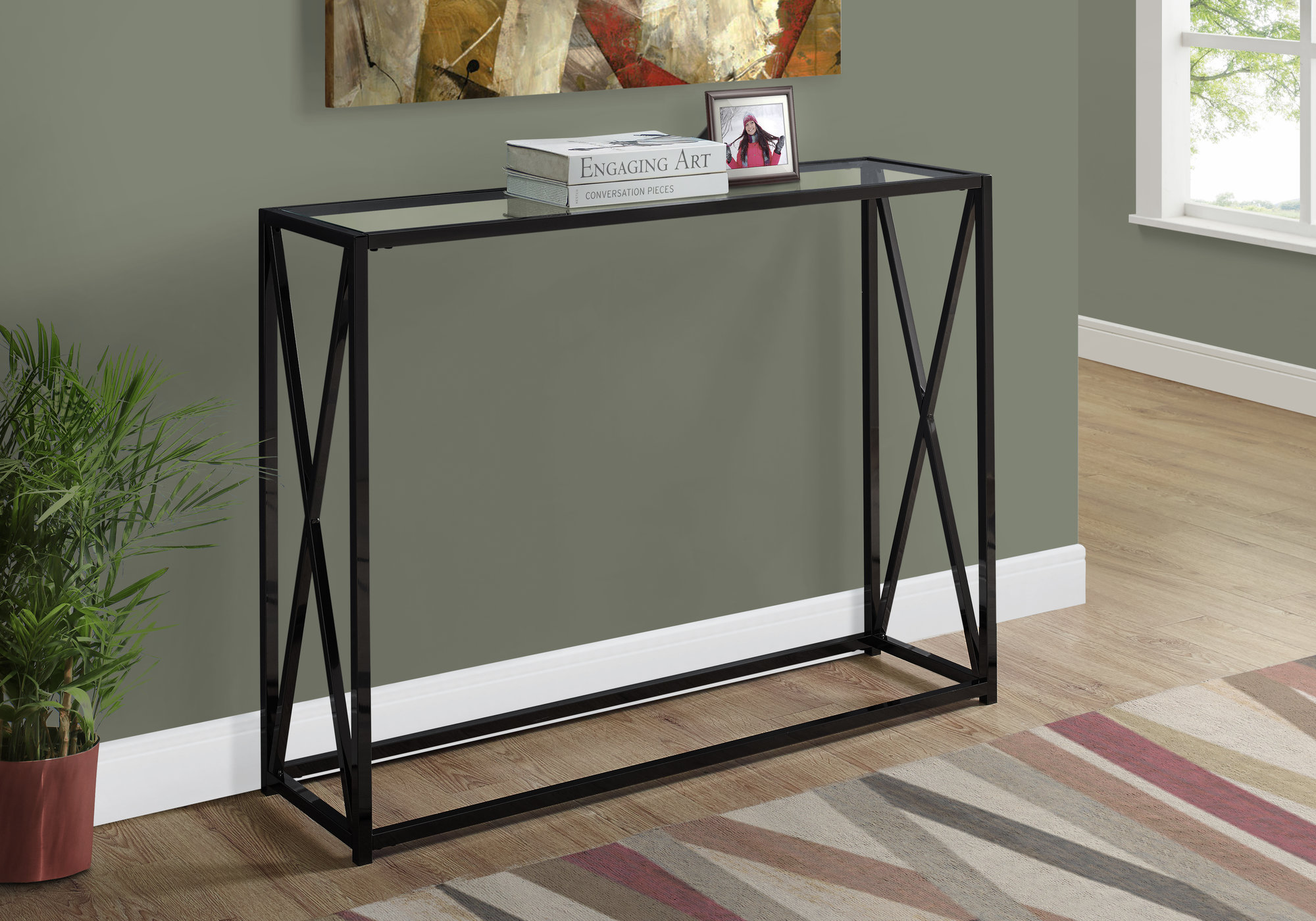 32.25 Black Nickel Metal and Clear Tempered Glass Accent Table